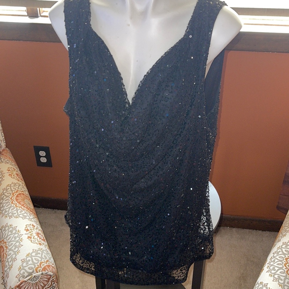 Sequins tank with satin tie